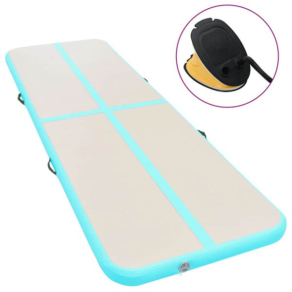 vidaXL piepū&scaron;ams vingro&scaron;anas paklājs ar pumpi, 600x100x10 cm, zaļ&scaron; PVC