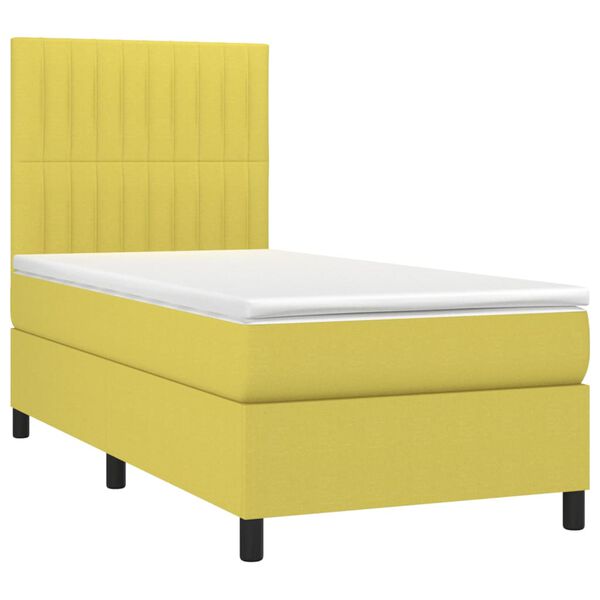 vidaXL atsperu gulta ar matraci, LED, zaļ&scaron; audums, 90x200 cm