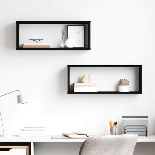 vidaXL kuba formas sienas plaukti, 2 gab., melni, 60x15x23 cm