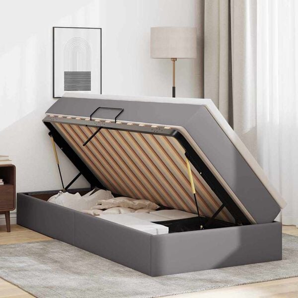 vidaXL Gulta ar uzglabā&scaron;anas vietu un matraci Pelēka 90 x 190 cm