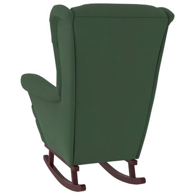 vidaXL šūpuļkrēsls, masīva gumijkoka kājas, tumši zaļš samts
