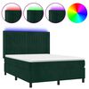 vidaXL atsperu gulta ar matraci, LED, tum&scaron;i zaļ&scaron; samts, 140x190 cm