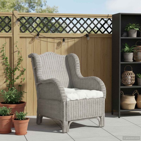 vidaXL dīvāns ar matraci, pelēks, dabīga rotangpalma un lins