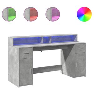 vidaXL rakstāmgalds, LED, pelēks, 160x55x91 cm, inženierijas koks