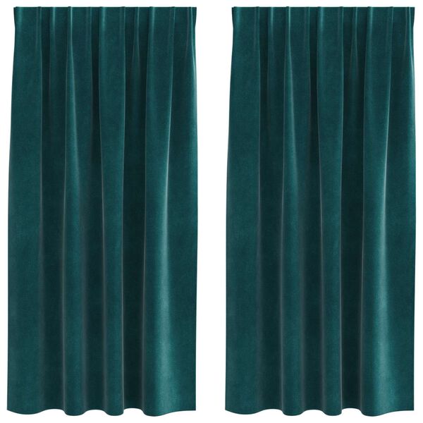 vidaXL Aptum&scaron;ojo&scaron;ie aizkari 2 pcs Tum&scaron;i zaļ&scaron; 140 x 175 cm Samts