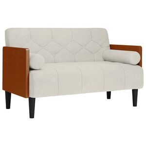 vidaXL divvietīgs dīvāns ar spilveniem, krēmkrāsas samts, 110 cm