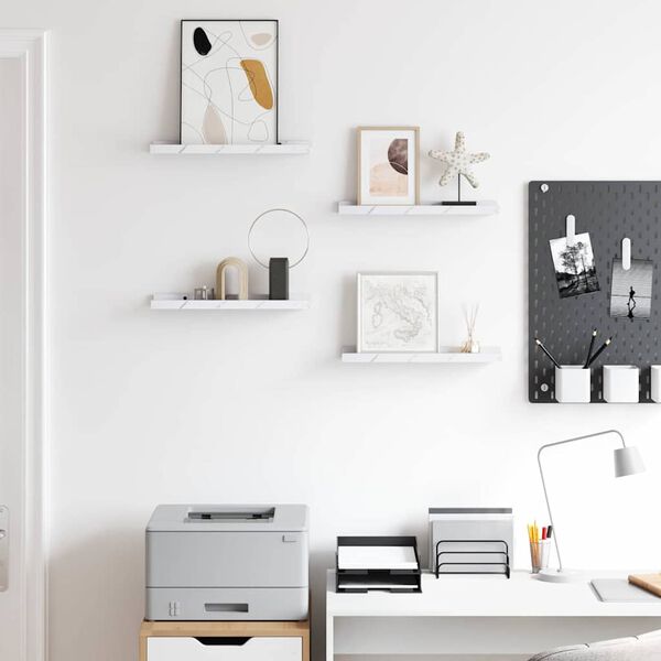 vidaXL Sienas plaukts ar plauktu 4 pcs Balts marmors 40 x 9 x 3 cm