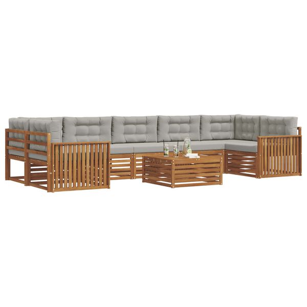 vidaXL Āra dīvānu komplekts ar spilvenu 8 pcs Dabīgs un gai&scaron;i pelēks