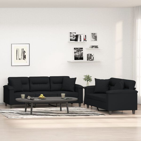 vidaXL divdaļīgs dīvānu komplekts ar spilveniem, melns audums