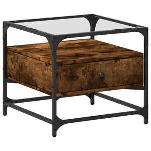 vidaXL kafijas galdiņ&scaron; ar stikla virsmu ozola krāsa 50x50x45cm tērauds