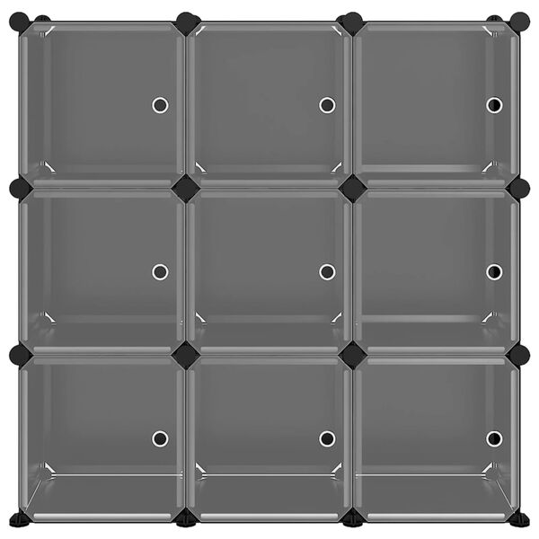 vidaXL skapītis ar durvīm, 9 kubveida nodalījumi, melns, plastmasa