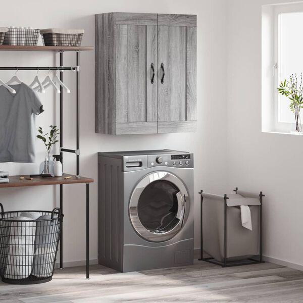 vidaXL sienas skapītis, 69,5x34x90 cm, inženierijas koks, pelēks koks