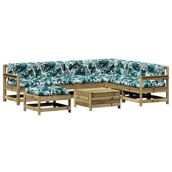 vidaXL 8-daļīgs dārza atpūtas mēbeļu komplekts ar matračiem, priede