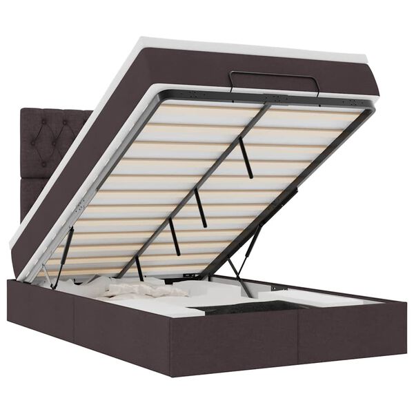 vidaXL Osmaņu gultas rāmis ar matrača tum&scaron;i pelēks 120x190 cm audums