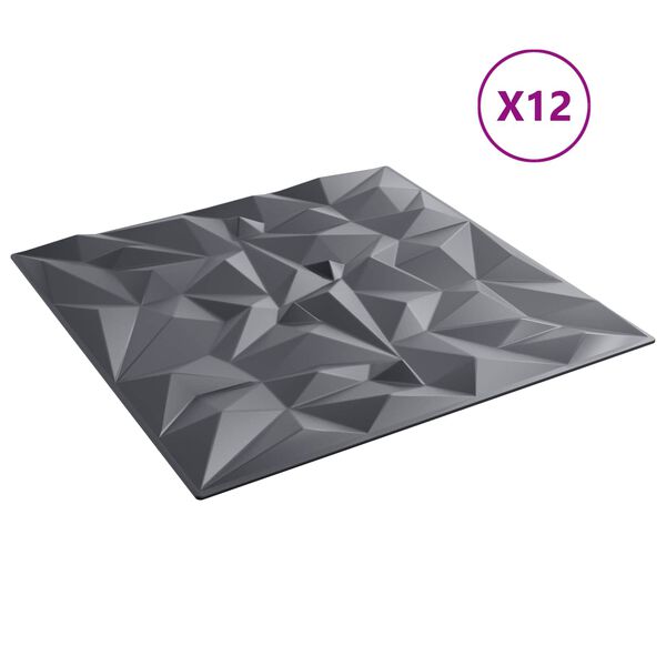 vidaXL Sienas paneļi 12 pcs Amatista Pelēks 50 x 50 cm XPS Putu