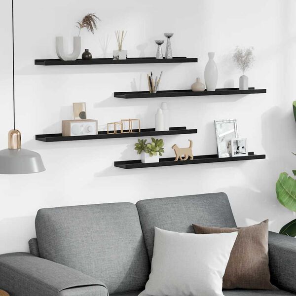 vidaXL sienas plaukti, 4 gab., melni, 80x9x3 cm