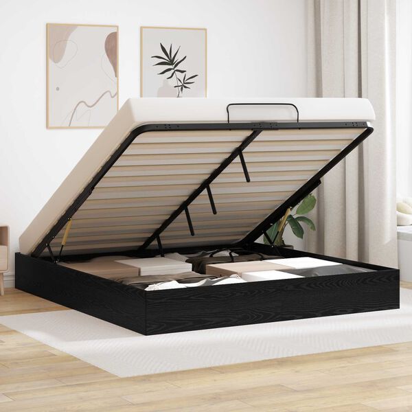 vidaXL Otomāna gultas rāmis Melnais Ozols 203 x 160 x 25 cm