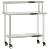 vidaXL virtuves darba galds ar plauktu, 110x55x120 cm, tērauds