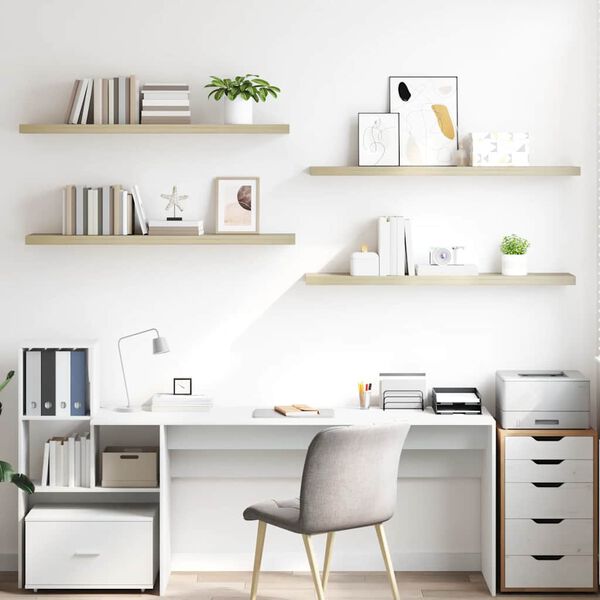 vidaXL sienas plaukti, 4 gab., ozolkoka krāsā, 120x23,5x3,8 cm, MDF