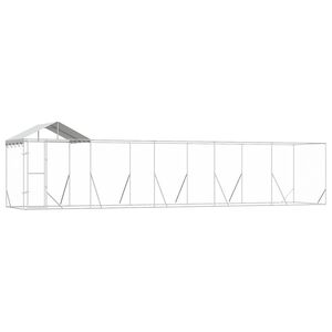 vidaXL suņu voljērs ar jumtu, 10x2x2,5m, cinkots tērauds,sudraba krāsā