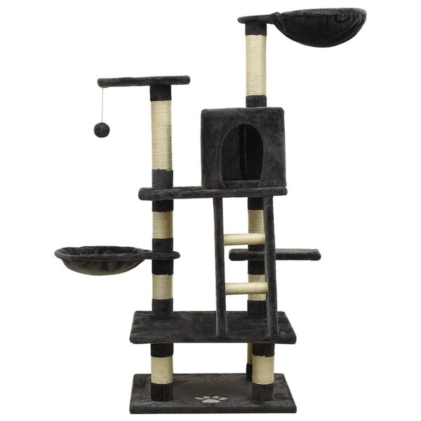 vidaXL kaķu māja ar sizala stabiem nagu asināšanai, 122 cm, pelēka