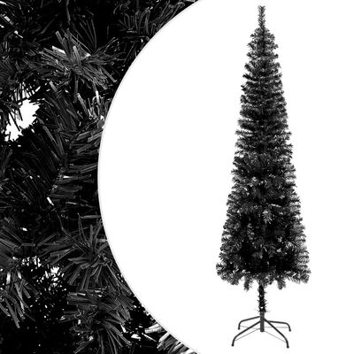 vidaXL izgaismota Ziemassvētku egle, šaura, melna, 210 cm