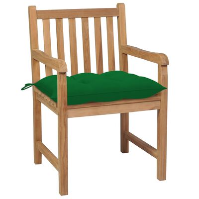 vidaXL dārza krēsli, 8 gab., zaļi matrači, masīvs tīkkoks