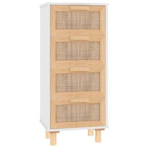 vidaXL kumode, balta, 40x30x90 cm, priedes koks, dabīga rotangpalma