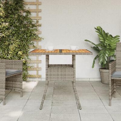vidaXL dārza galds ar akācijas virsmu, pelēks, 80x80x75 cm, PE pinums