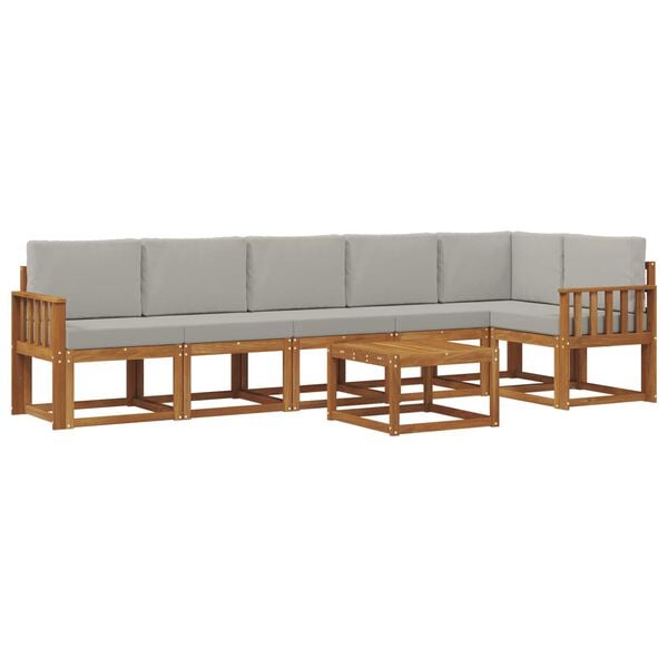 vidaXL Āra dīvānu komplekts ar spilvenu 7 pcs Dabīgs un gai&scaron;i pelēks