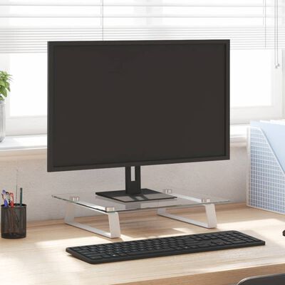 vidaXL monitora statīvs, 40x35x8 cm, balts, rūdīts stikls, metāls