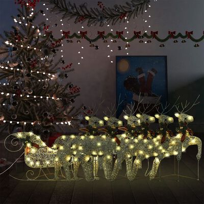 vidaXL Ziemassvētku dekorācija, ziemeļbrieži un kamanas, 140 LED
