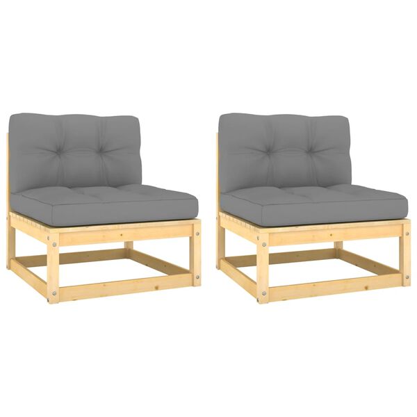 vidaXL vidējie dārza dīvāni ar matračiem, 2 gab., priedes masīvkoks