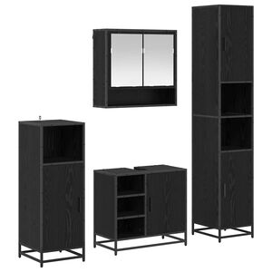 vidaXL Vannas istabas mēbeļu komplekts ar plauktu 4 pcs Melns ozolkoks
