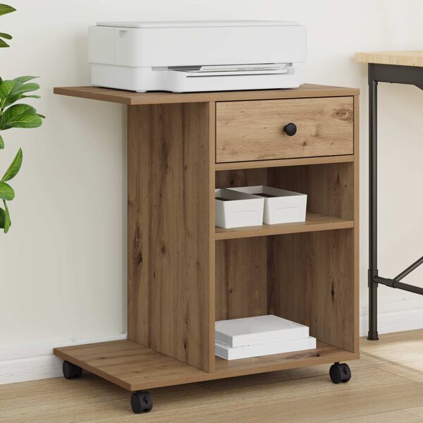 vidaXL Printera statīvs ar atvilktni Mākslīgā ozola 60 x 40 x 68.5 cm