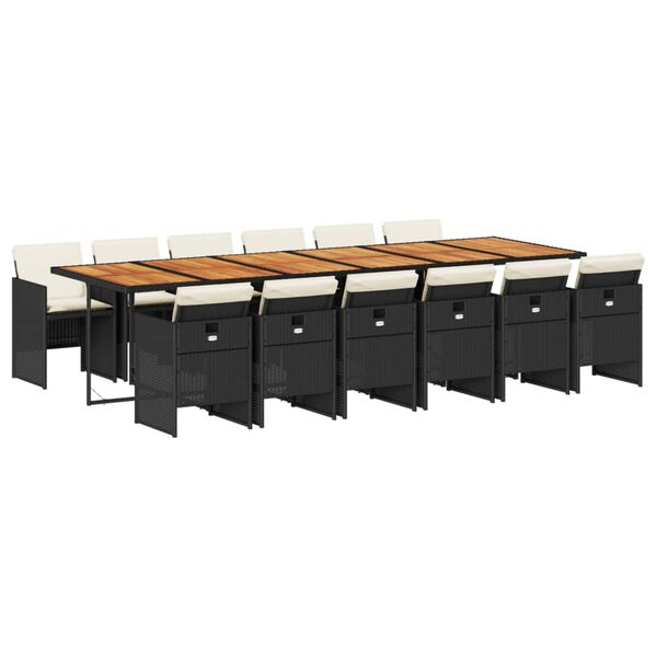 vidaXL 13-daļīgs dārza mēbeļu komplekts ar matračiem, melns PE