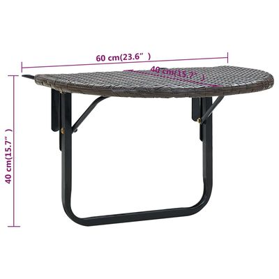 vidaXL balkona galds, brūns, 60x60x40 cm, PE rotangpalma