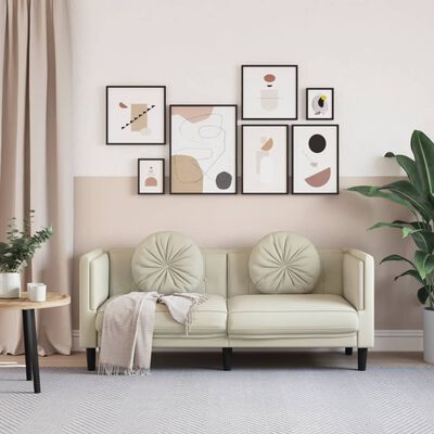 vidaXL divvietīgs dīvāns ar matračiem, krēmkrāsas samts