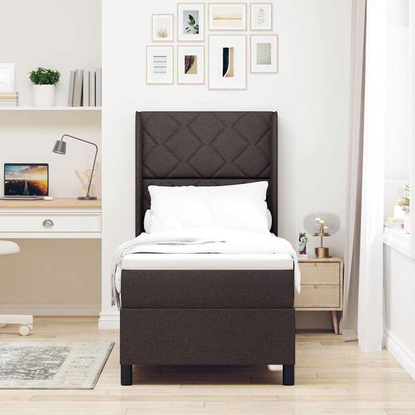 vidaXL LED gultas pamatne ar matraci Tum&scaron;i brūna 80 x 200 cm audums