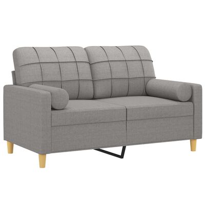 vidaXL divvietīgs dīvāns ar spilveniem, gaiši pelēks, 120 cm, audums