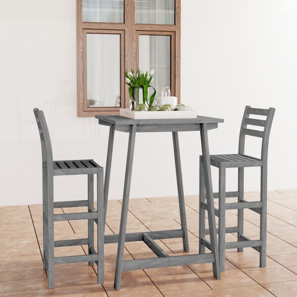 vidaXL 3-daļīgs dārza bāra mēbeļu komplekts, pelēks akācijas masīvkoks