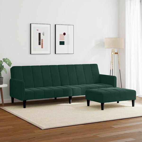 vidaXL 2-vietīga dīvāngulta ar kāju balstu, zaļ&scaron; samts