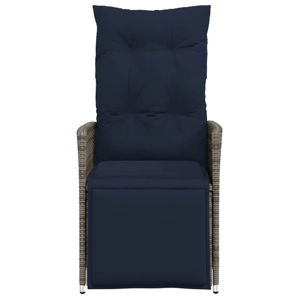 vidaXL atgāžams dārza krēsls ar spilveniem, pelēks polietilēna rotangpalmas pinums