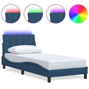 vidaXL gultas rāmis bez matrača, Hanko, zils, 90x190cm audums