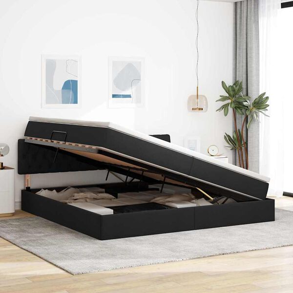 vidaXL Gulta ar uzglabā&scaron;anas vietu un matraci Melna 200 x 200 cm