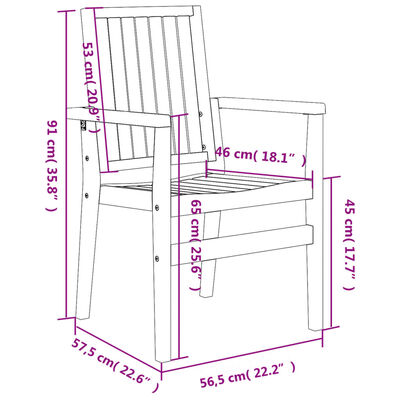 vidaXL dārza krēsli, 2 gab., 56,5x57,5x91 cm, masīvs tīkkoks