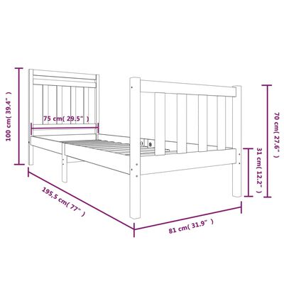 vidaXL gultas rāmis, 75x190 cm, vienvietīgs, masīvkoks