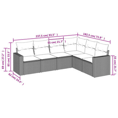 vidaXL 6-daļīgs dārza dīvānu komplekts, matrači, brūna PE rotangpalma