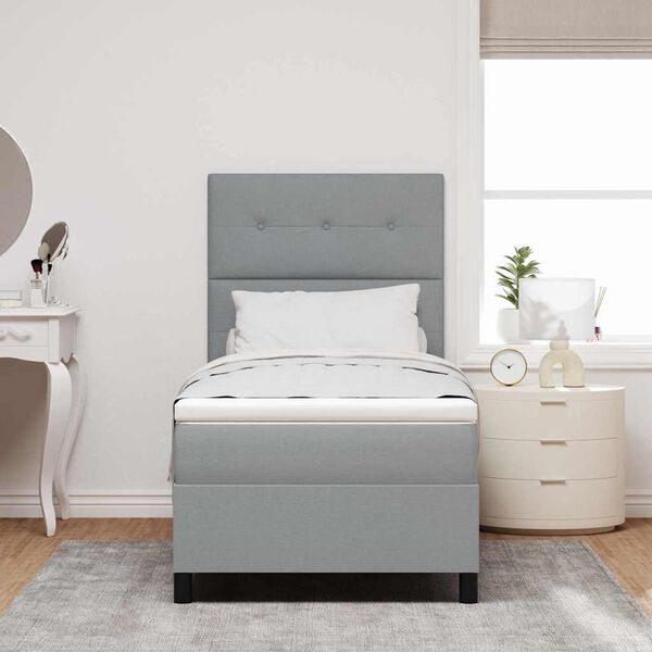 vidaXL Kastītes atsperu gulta Gai&scaron;i pelēka 100 x 200 cm audums