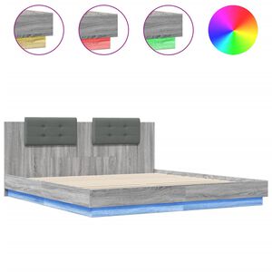 vidaXL gultas rāmis ar galvgali un LED, pelēka ozola, 160x200 cm